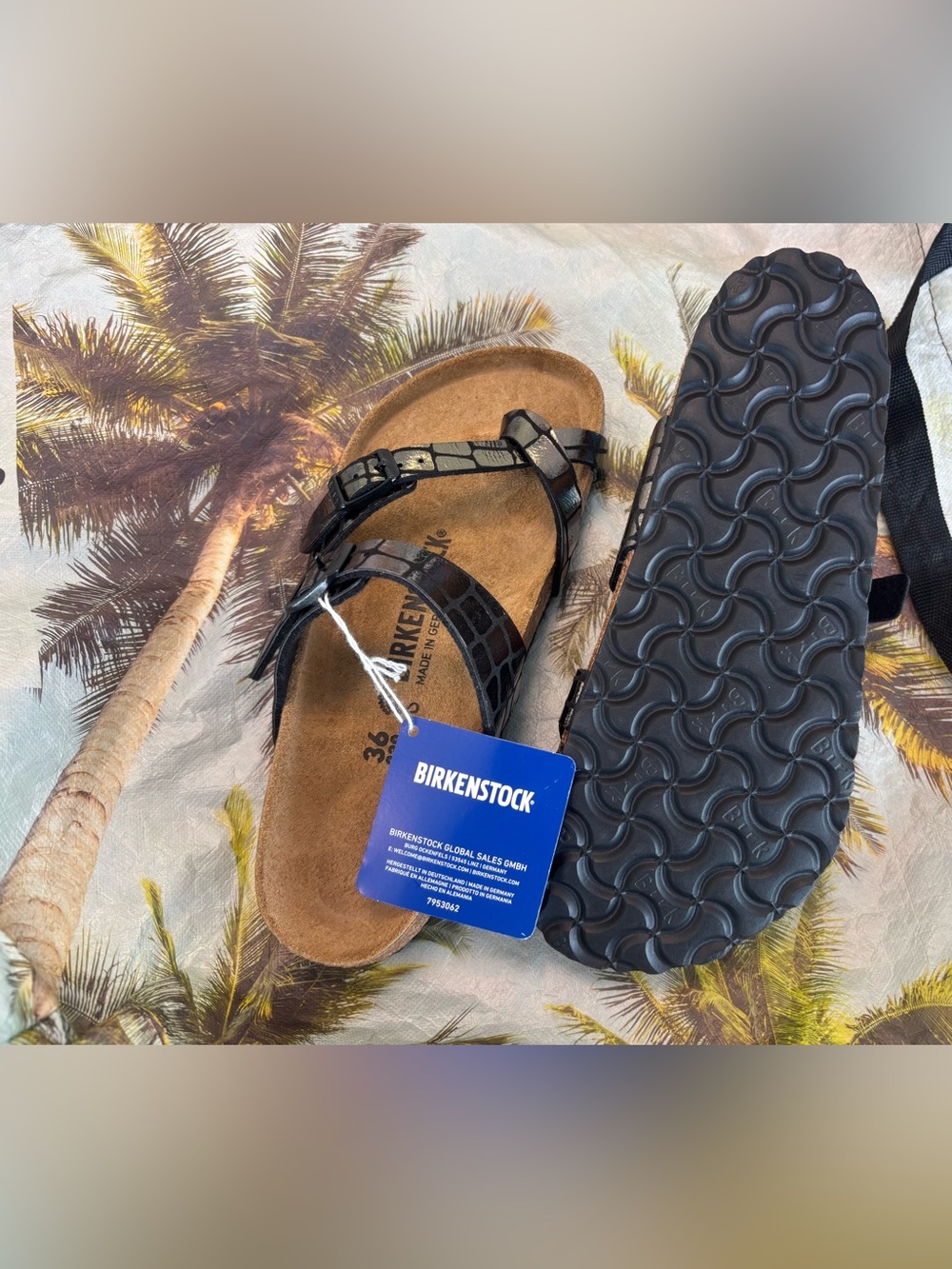 Birkenstock MAYARI Gator Gleam Leather Soft Footbed Sandals Slides 36 39 5 6 8 - Picture 3 of 10